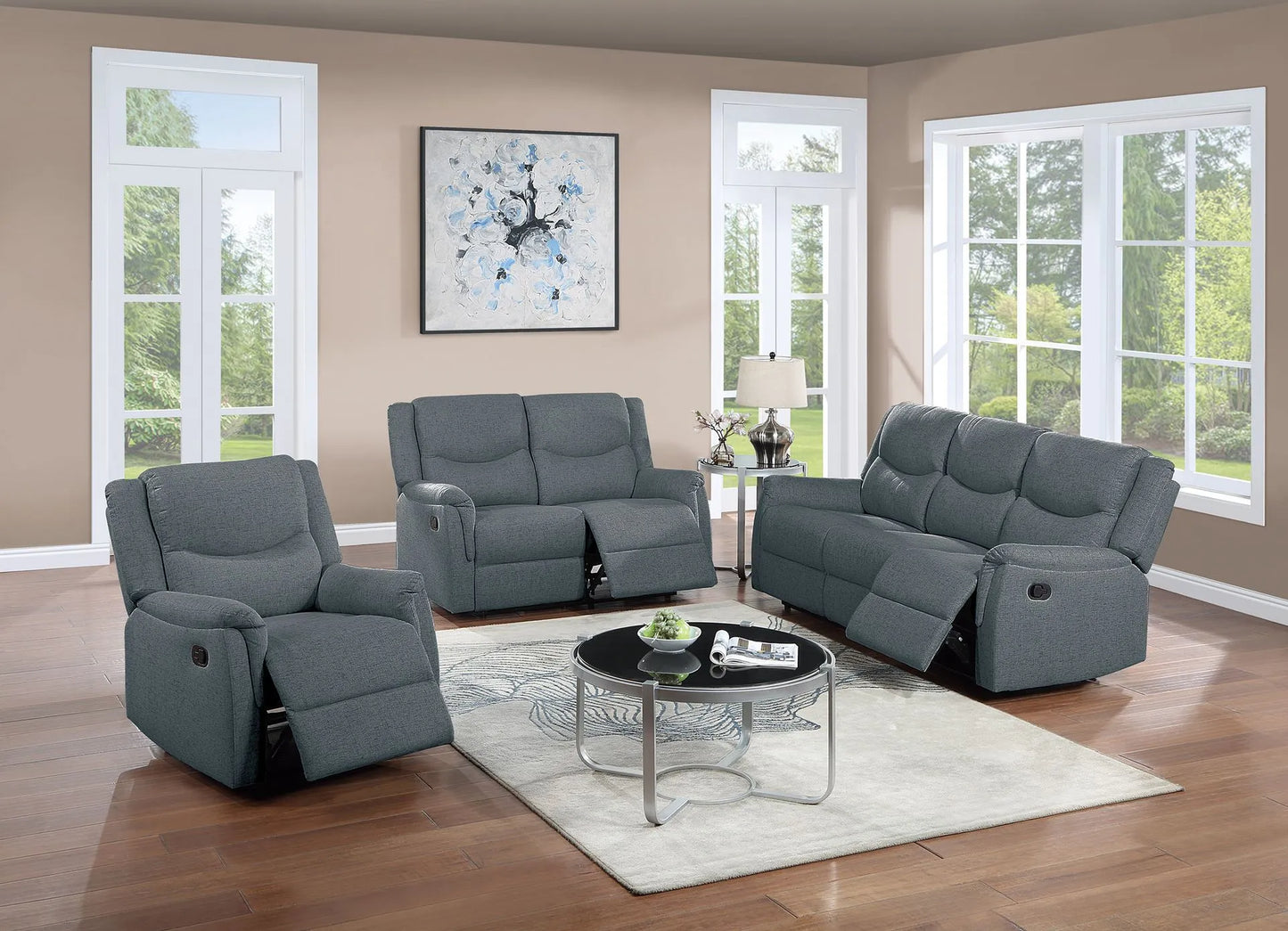 dark grey leather recliner sofa set