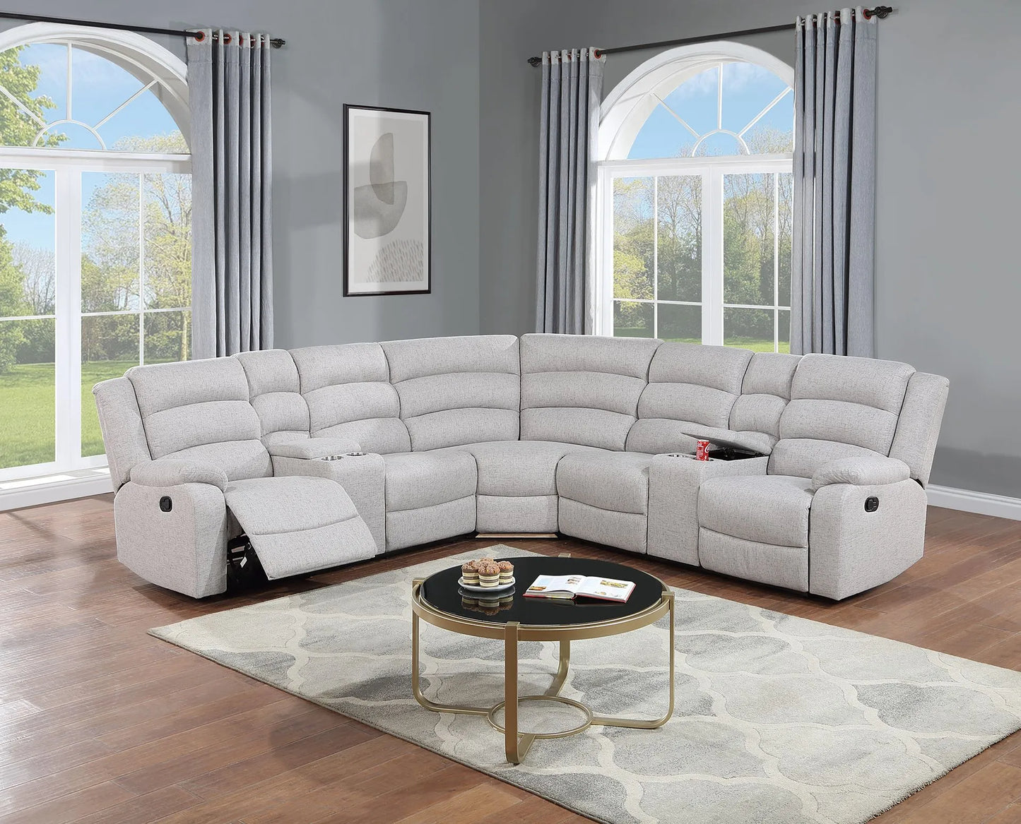light grey leather recliner sectional