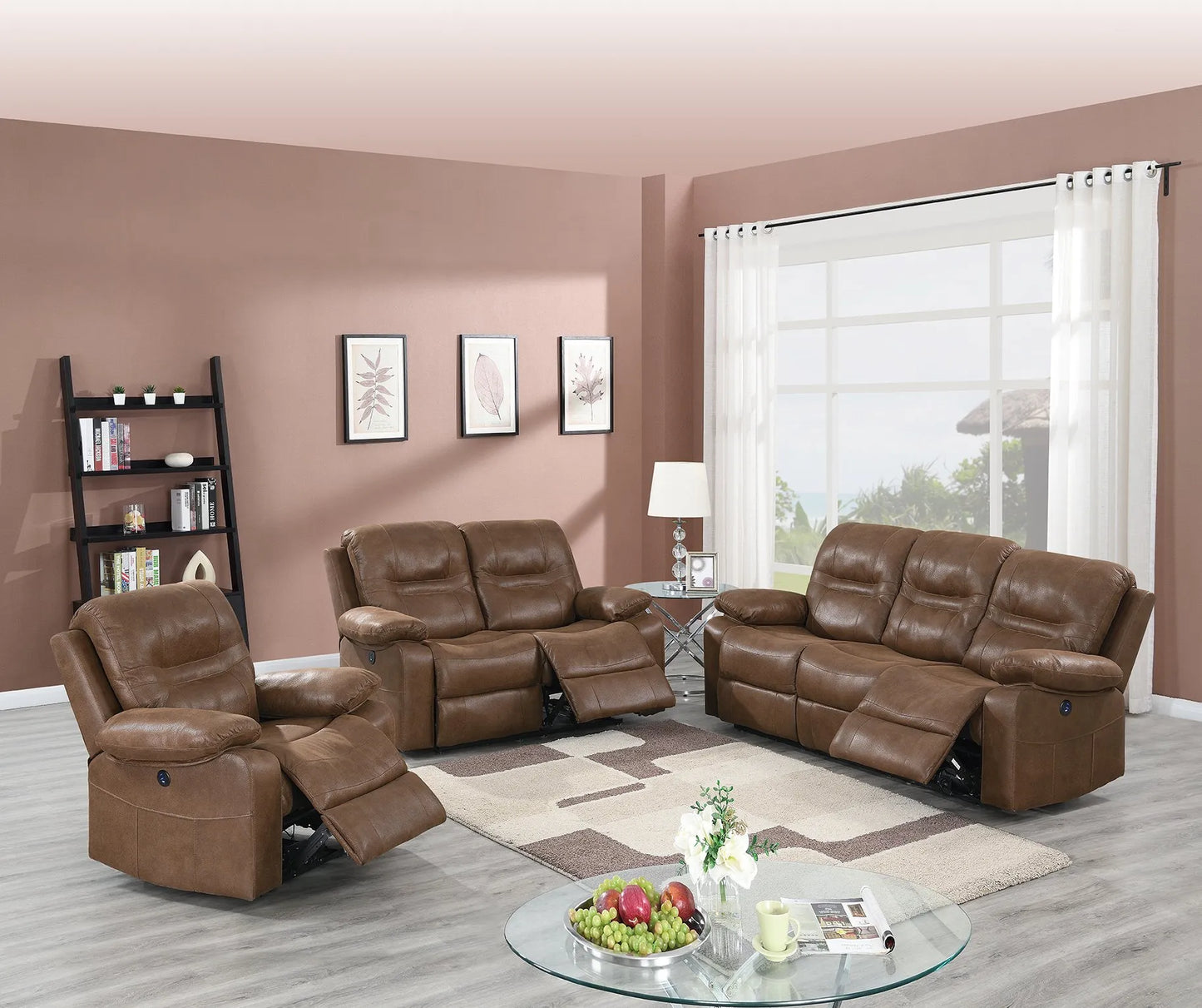 dark brown leather recliner sofa set