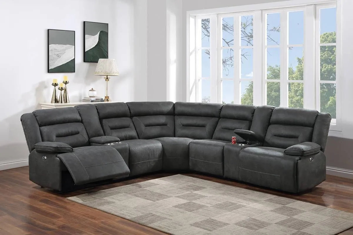 charcoal leather recliner sectional