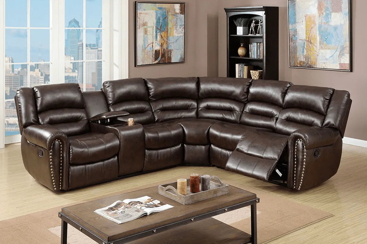 brown leather recliner sectional