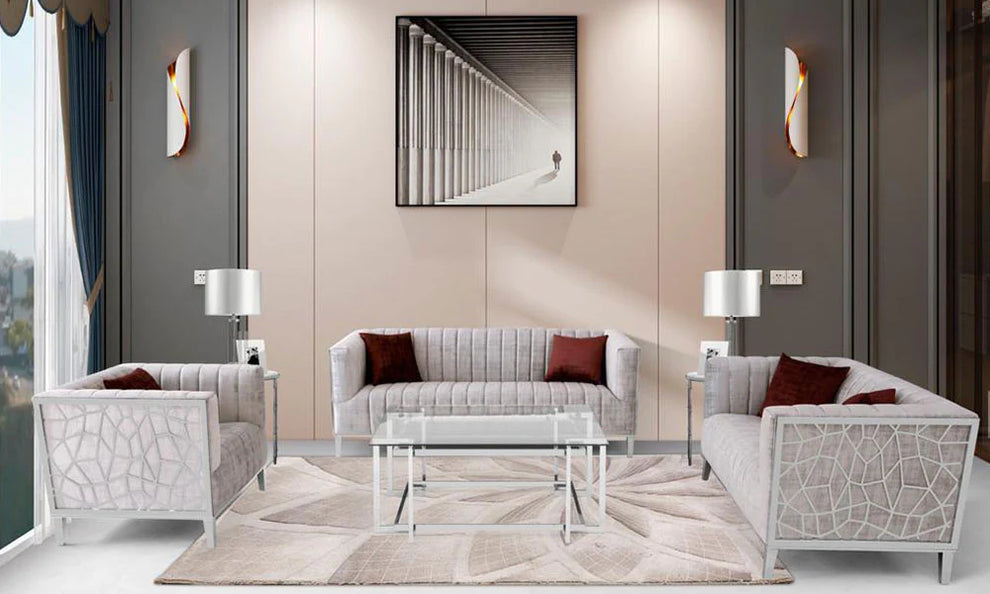 silver fabric sofa set