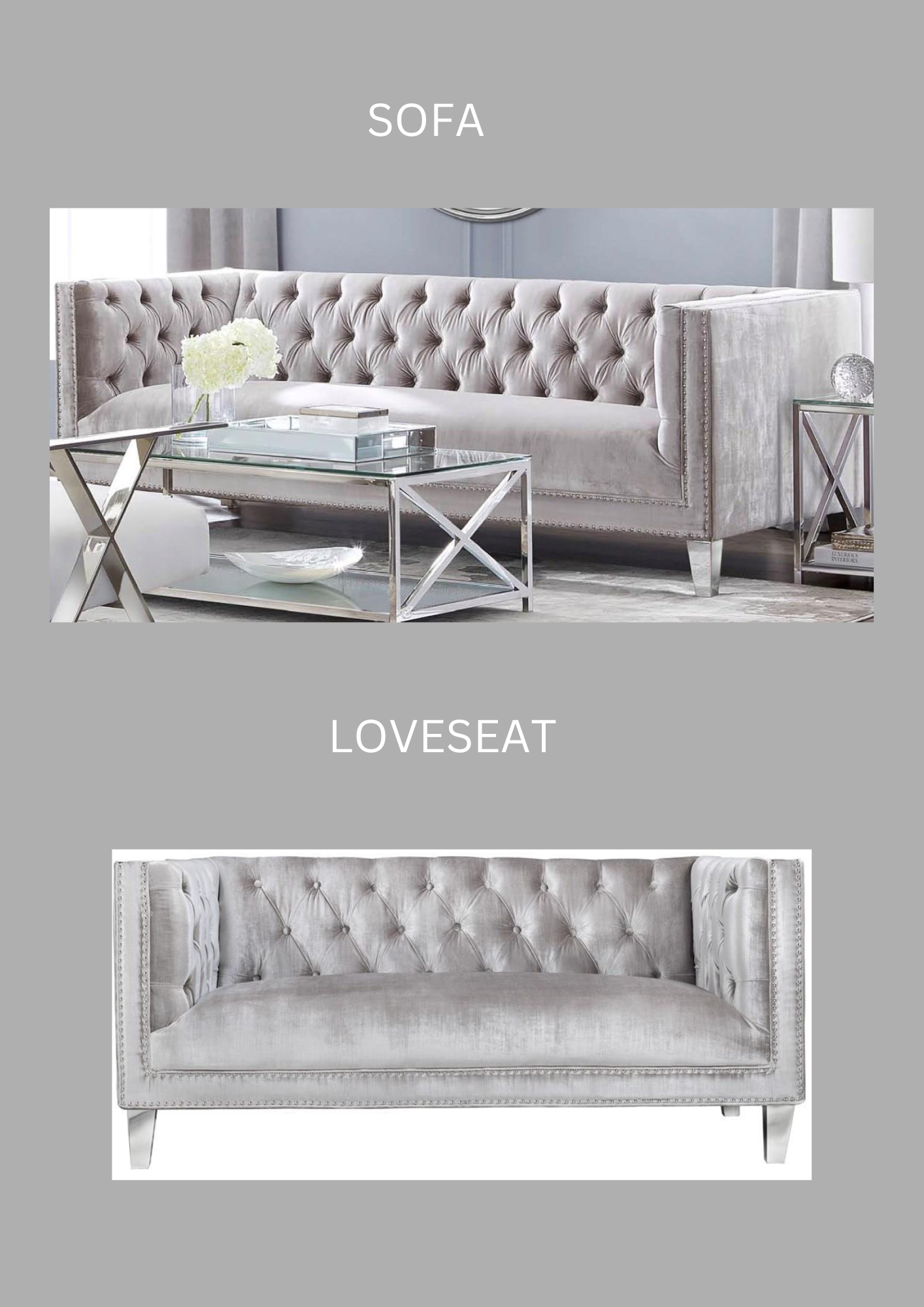 light grey velvet sofa set