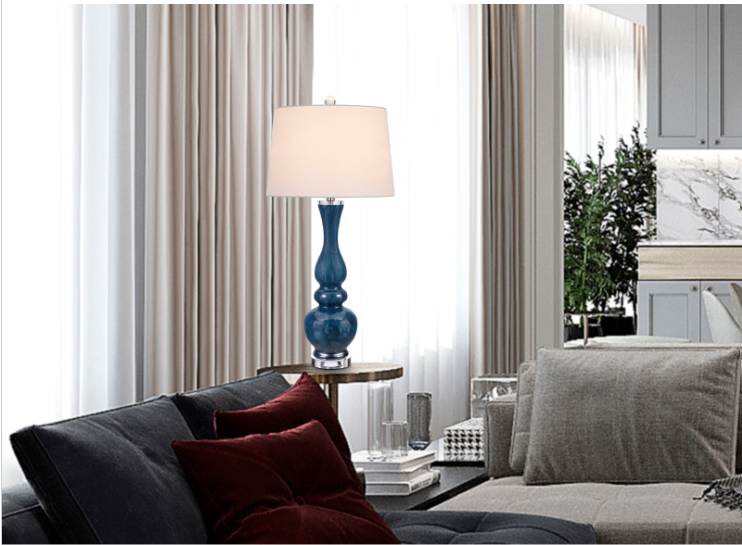 blue table lamp