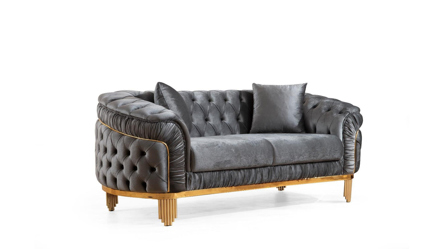 grey velvet sofa