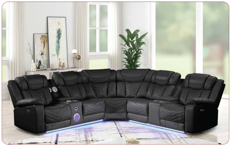 black leather recliner sectional