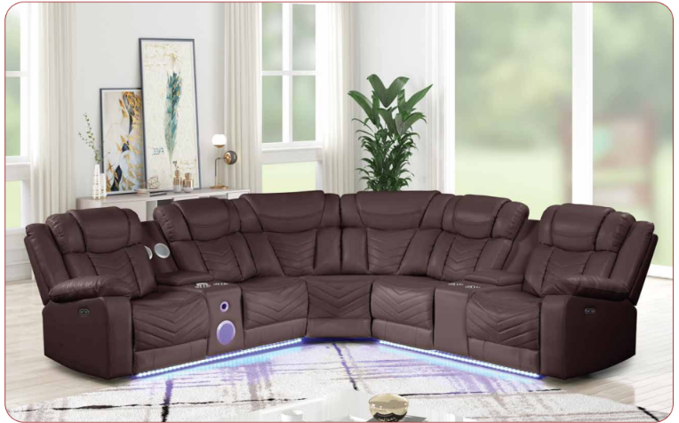 brown leather recliner sectional