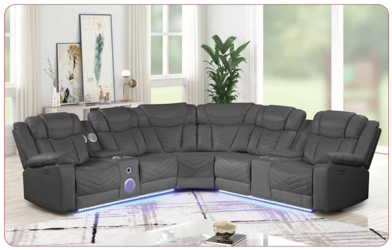 grey leather recliner sectional