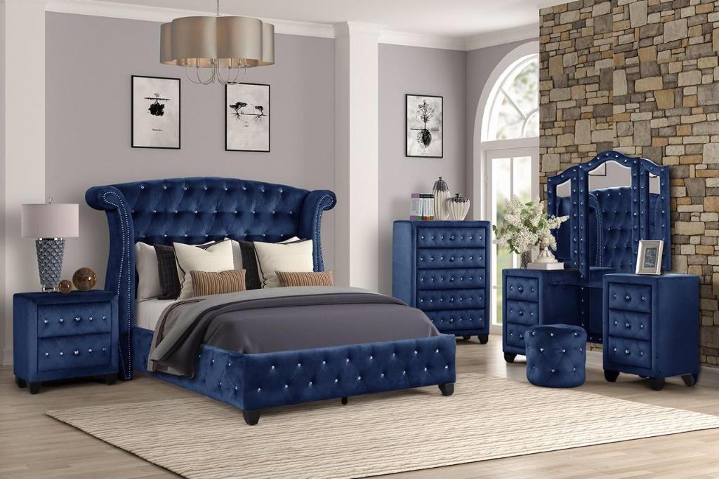 blue wooden bedroom set