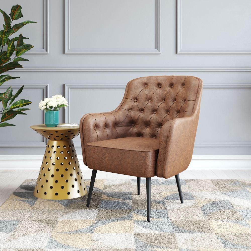 brown leather accent chair