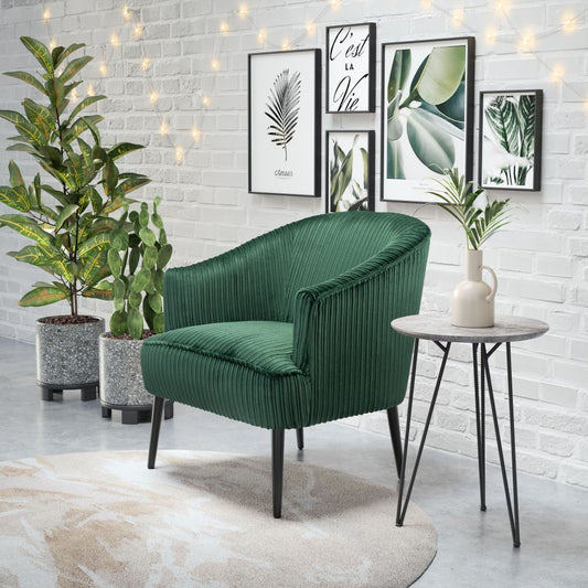 green fabric accent chair