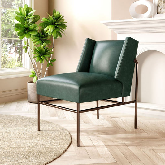 green leather accent chair