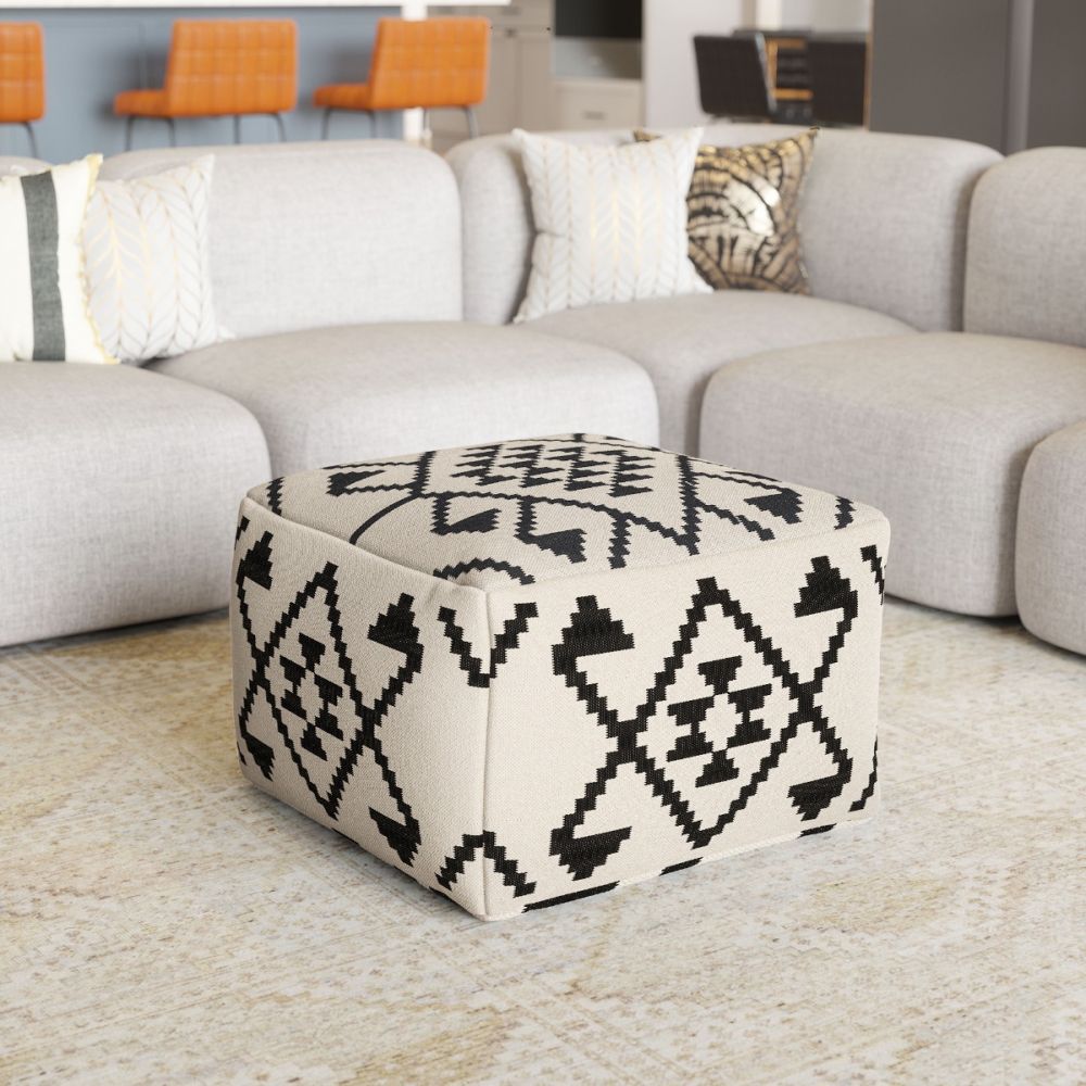 beige fabric ottoman