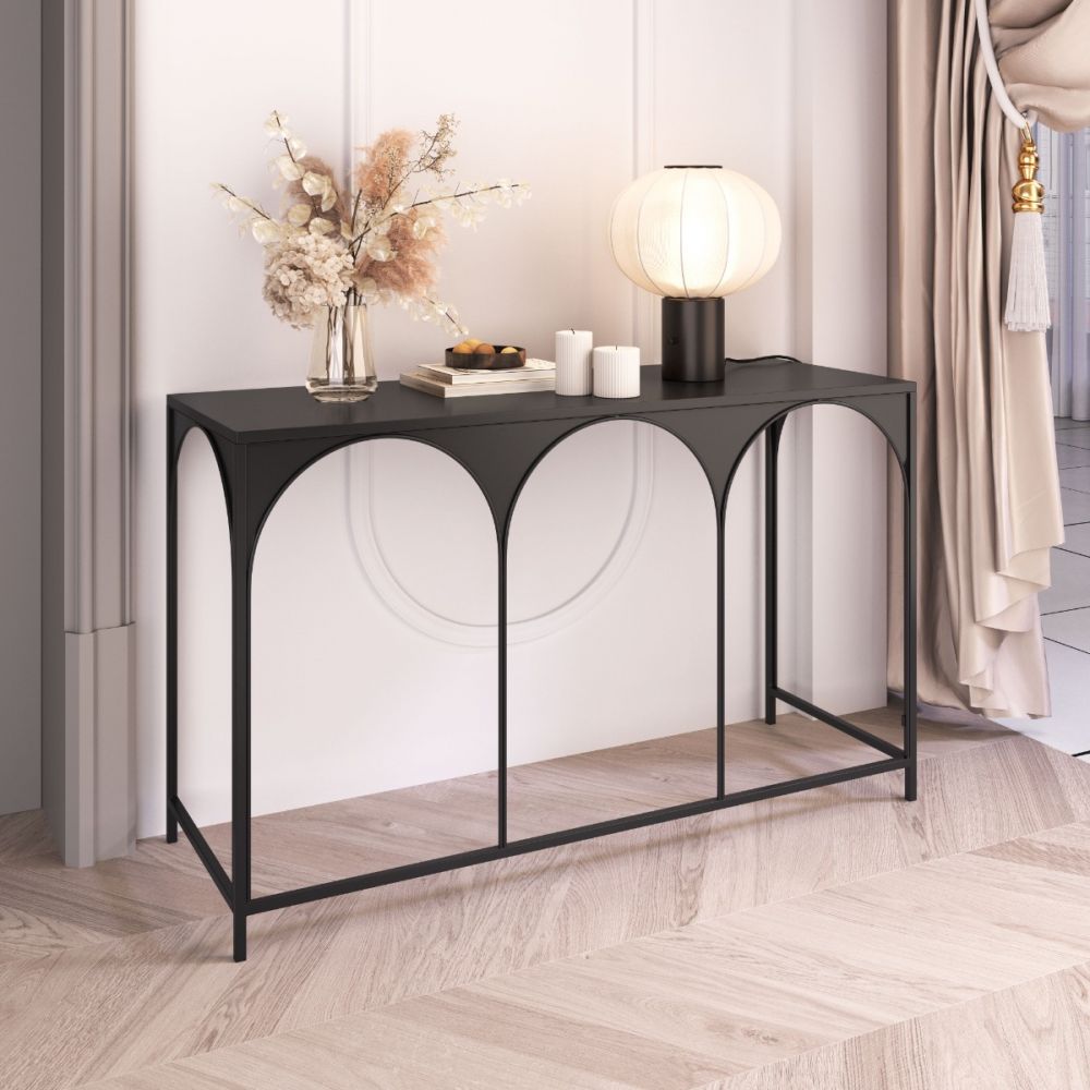 black steel console table