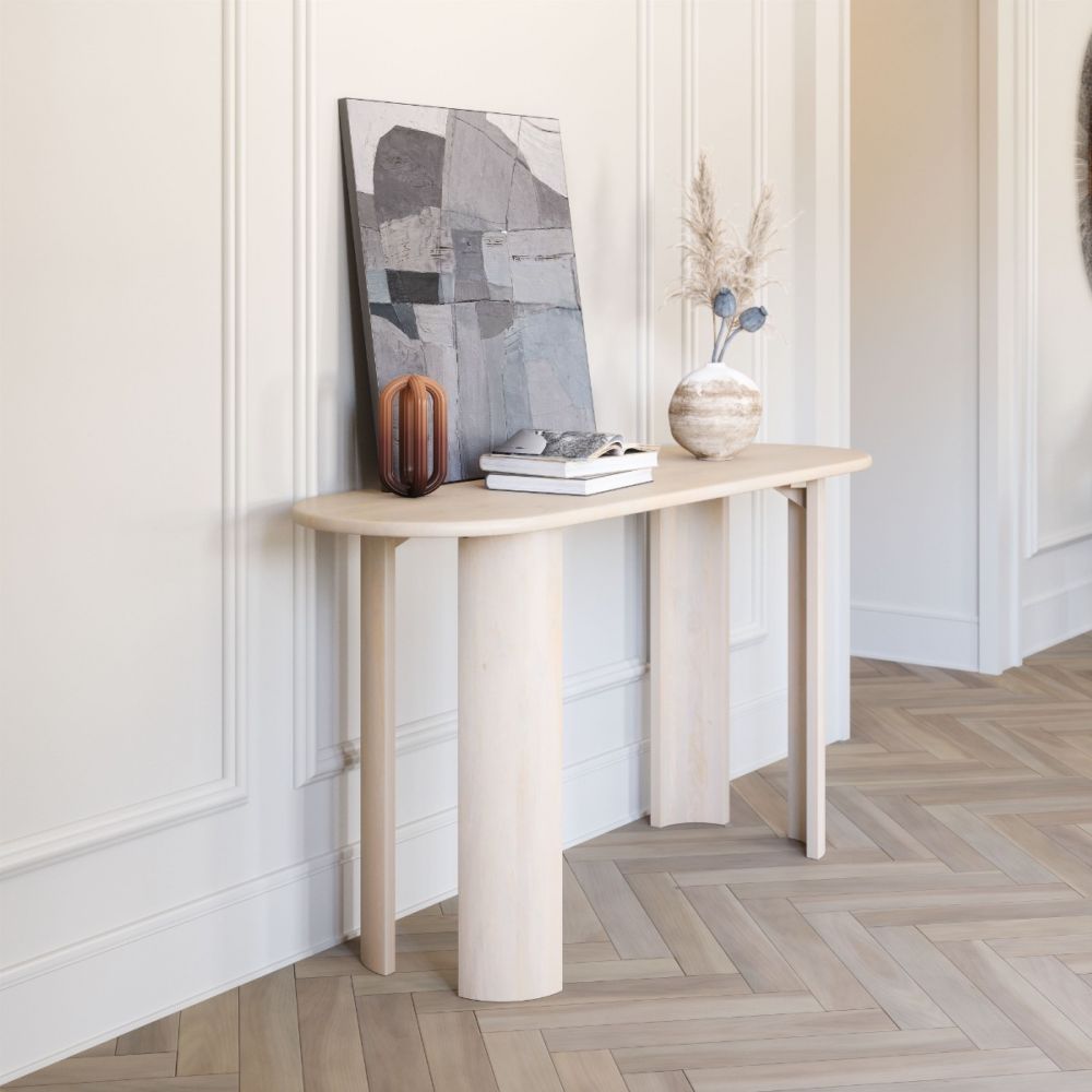 beige wood console table