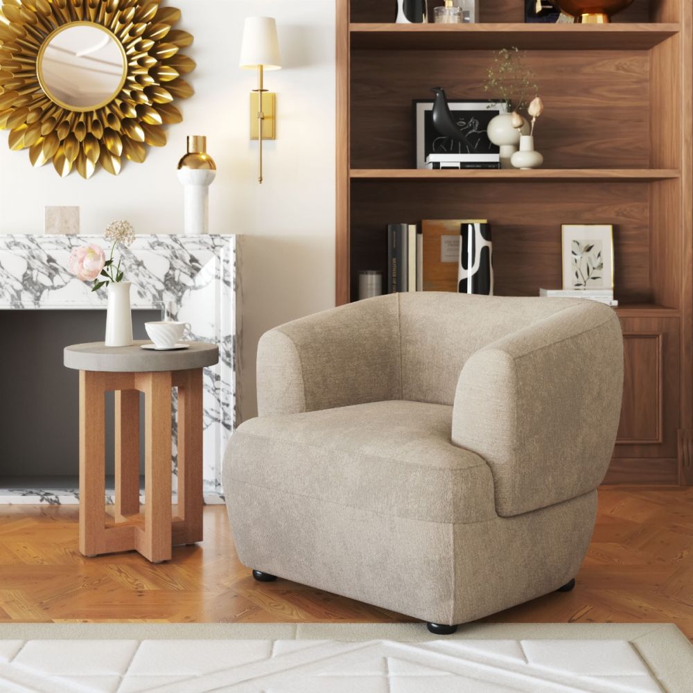 beige fabric accent chair