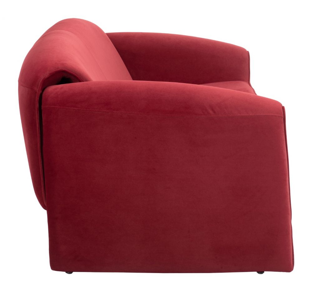 red fabric sofa