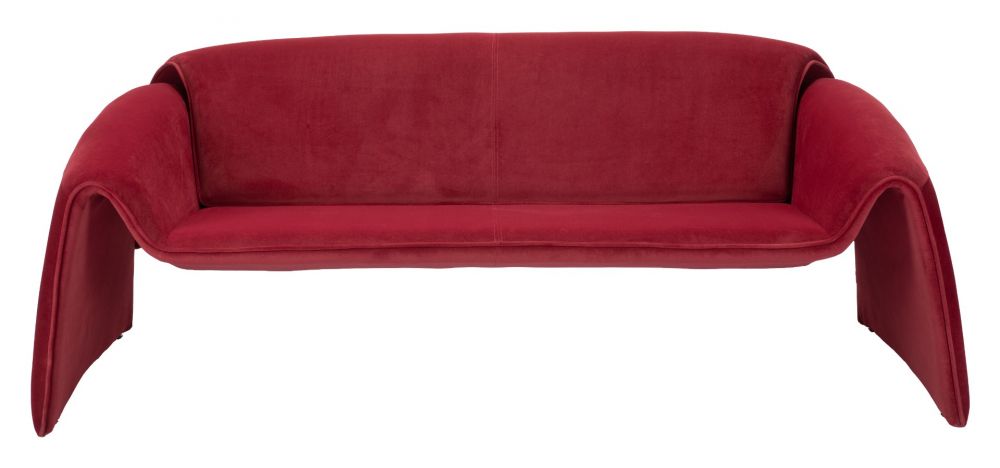 red fabric sofa