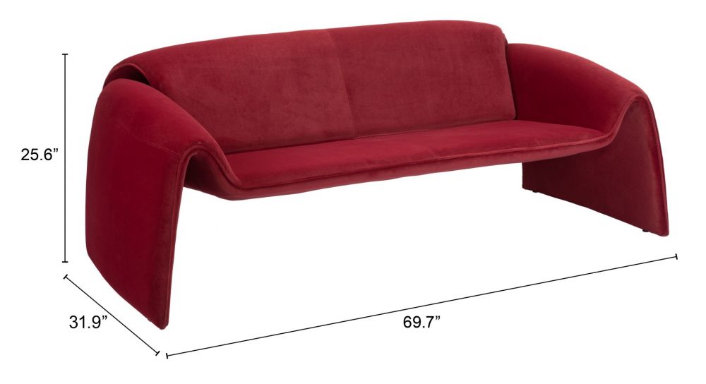 red fabric sofa