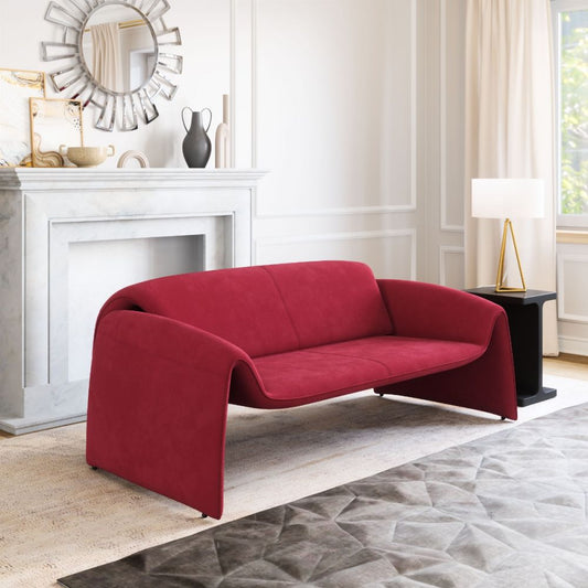 red fabric sofa