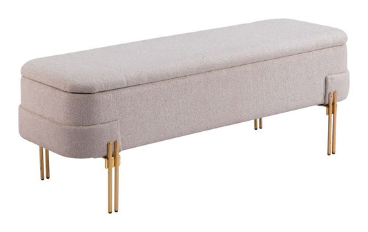 beige fabric storage bench