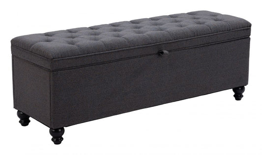 grey fabric storage bench