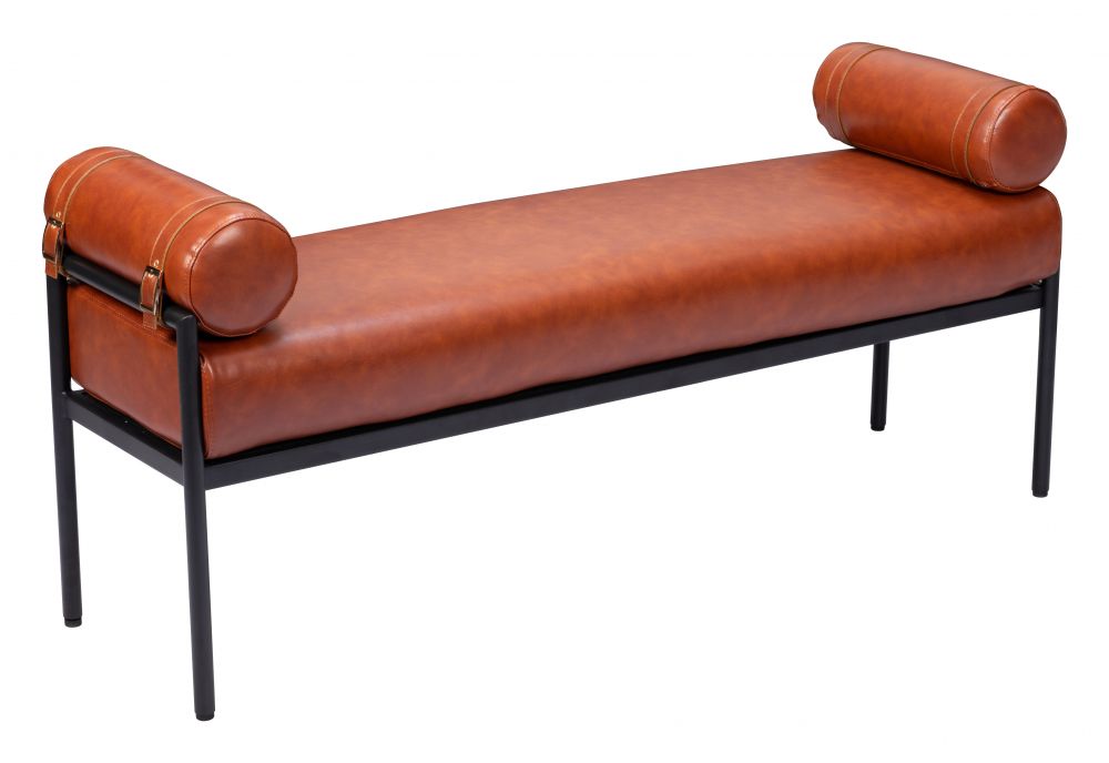 brown leather bench