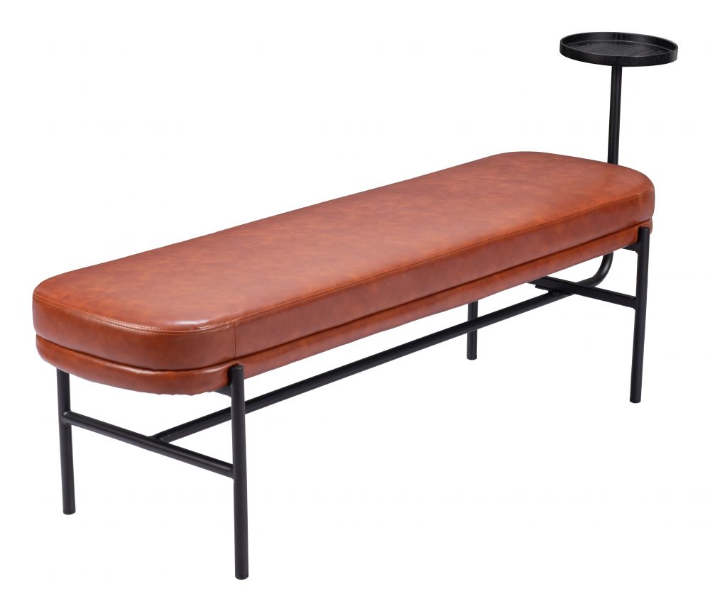 brown leather bench