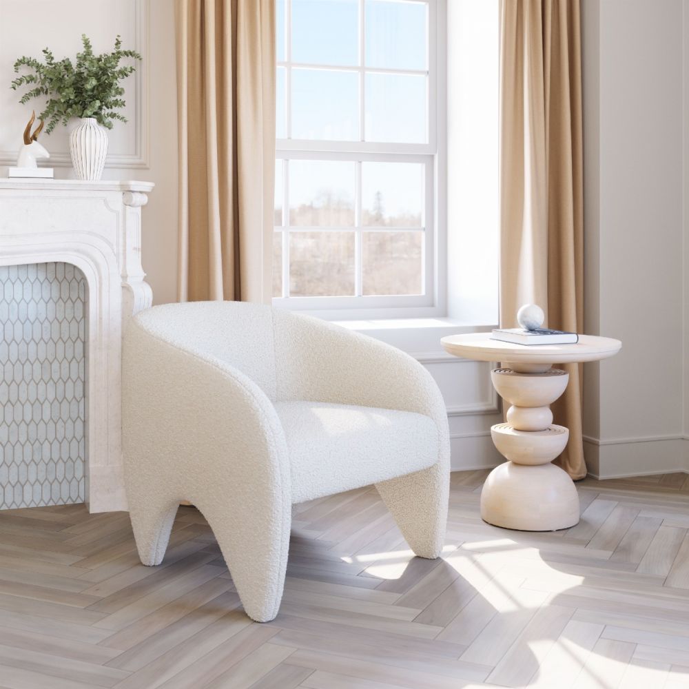 white fabric accent chair