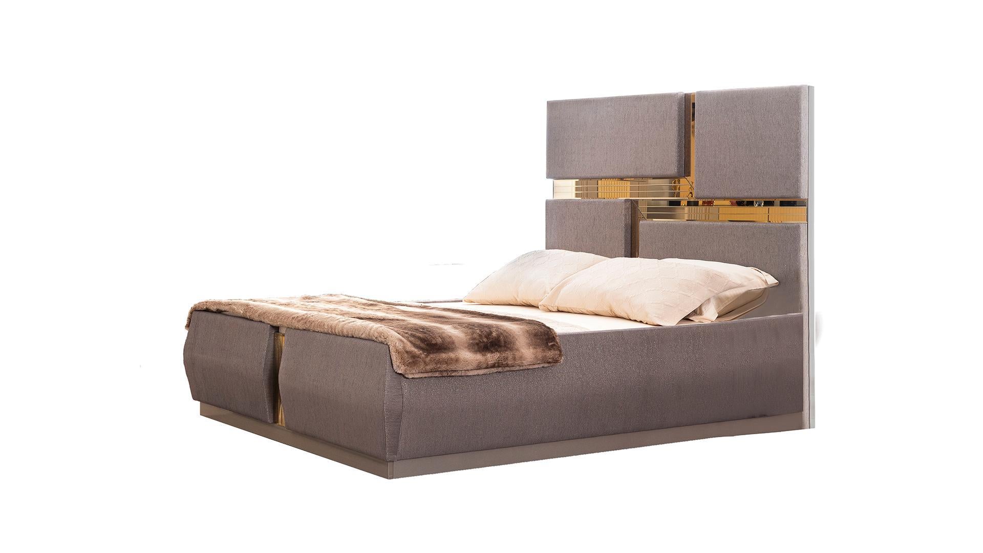 grey and golden platform bed