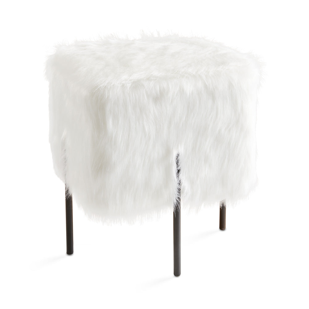 white fur fabric ottoman