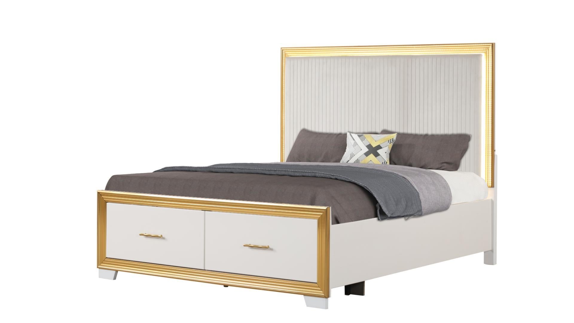 white and golden single bed