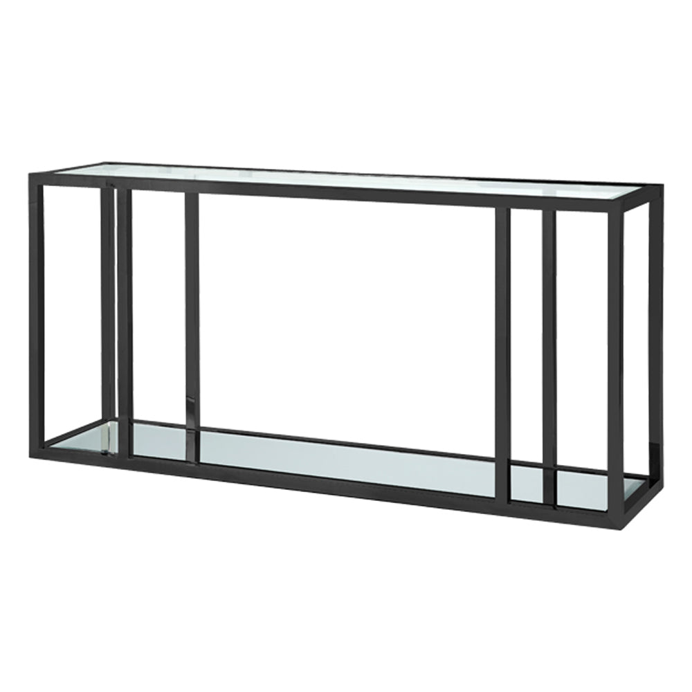 black glass console table