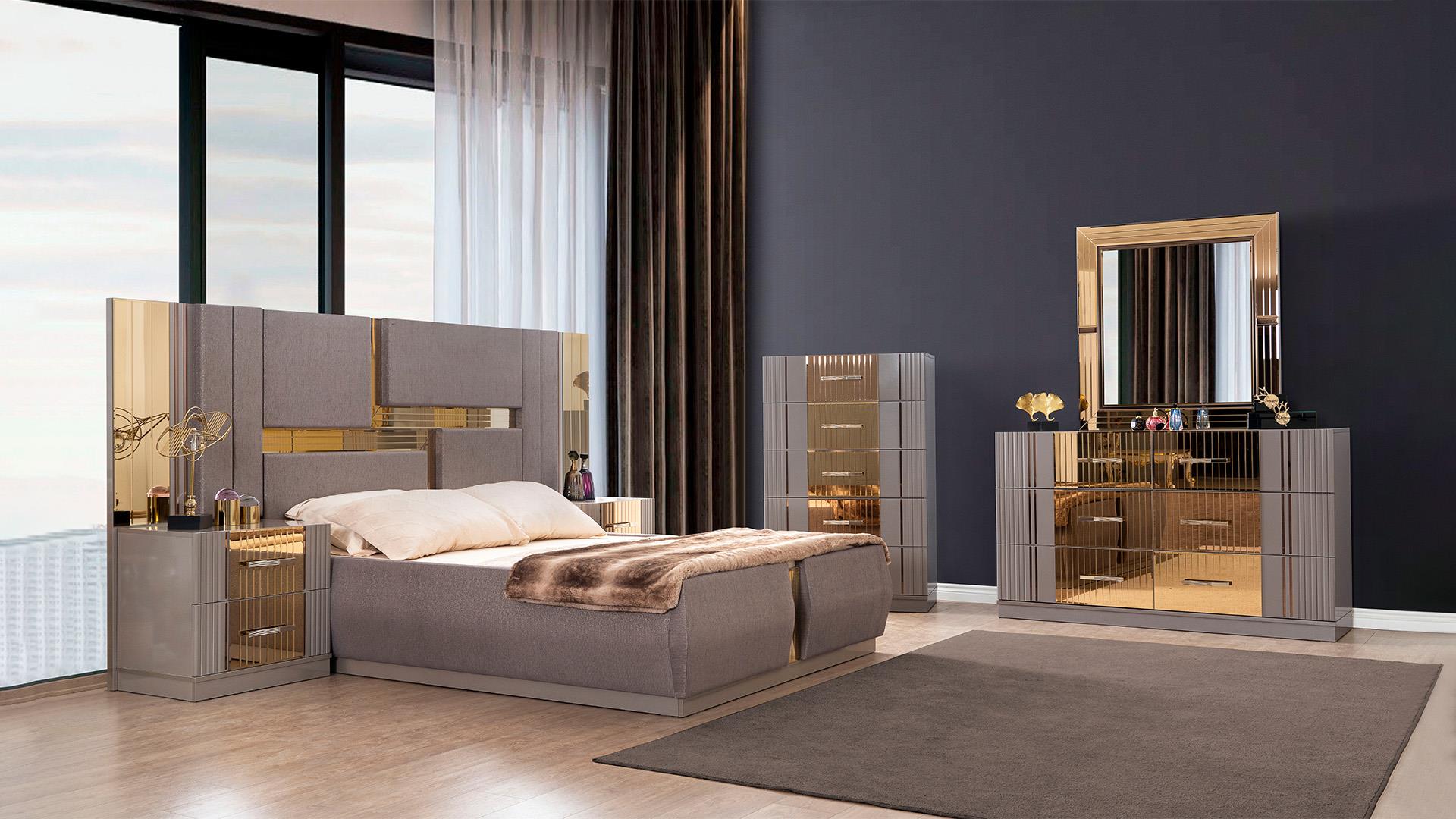 grey and golden bedroom set