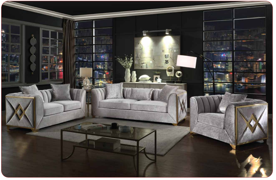 silver fabric sofa set