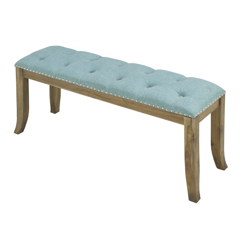 blue fabric bench