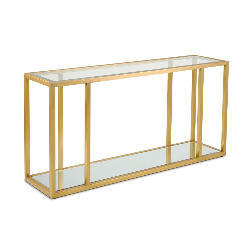 gold glass console table