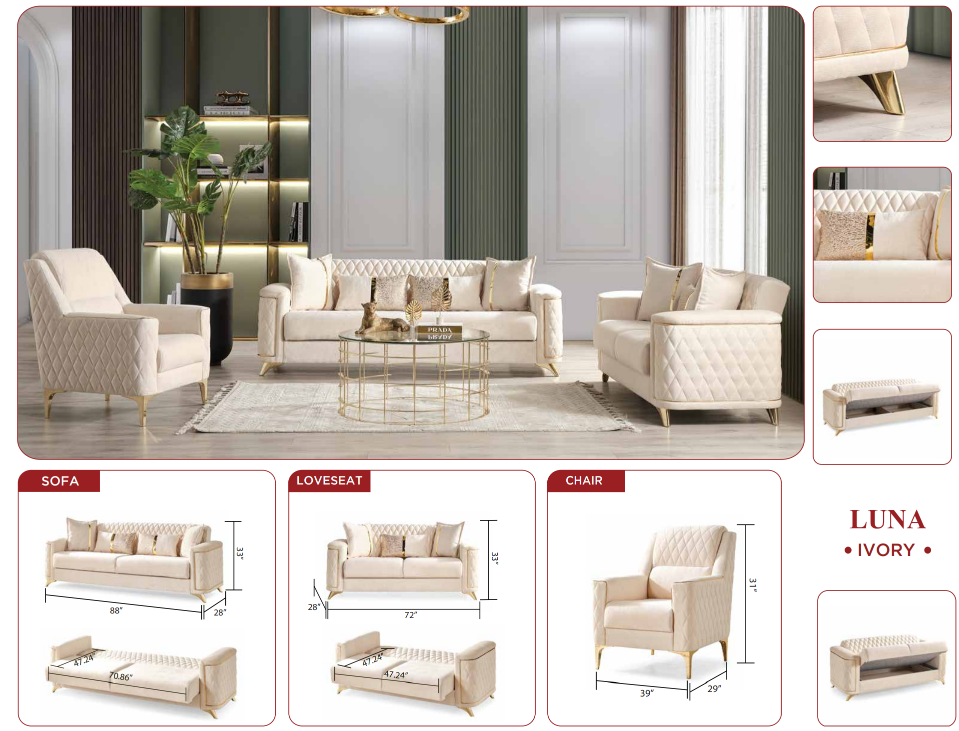 ivory fabric sofa set