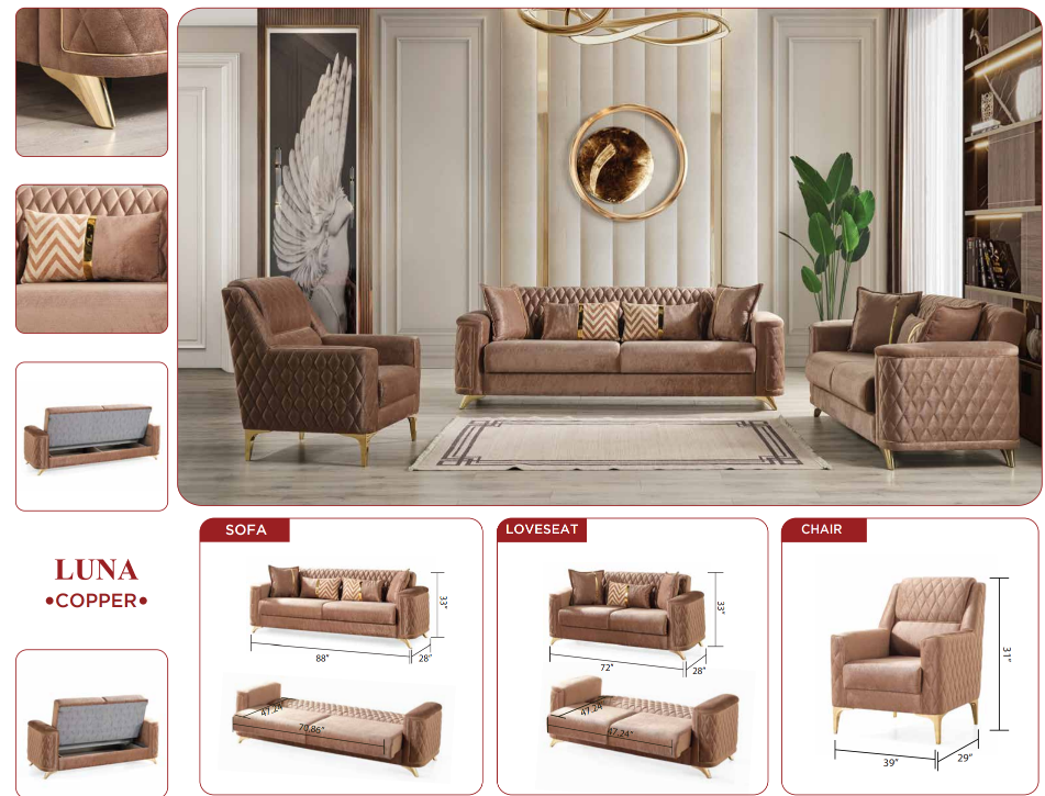 copper fabric sofa set