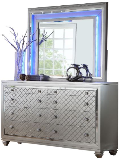 silver dresser and mirror