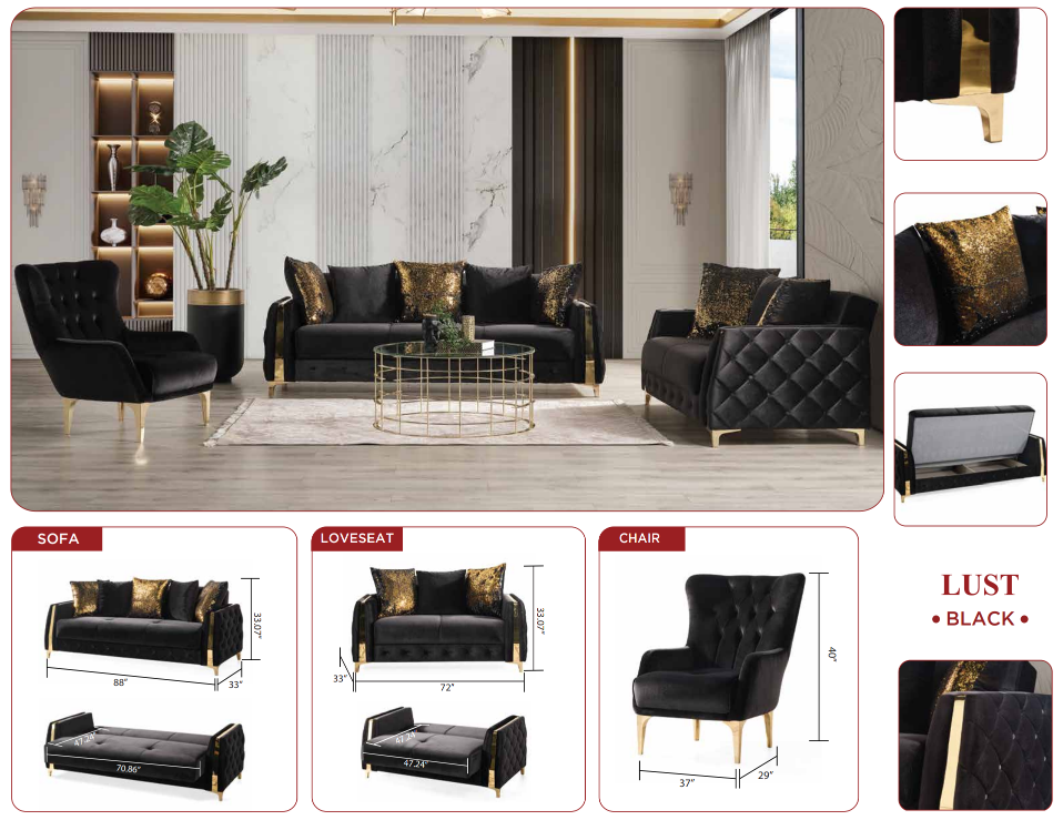 black fabric sofa set