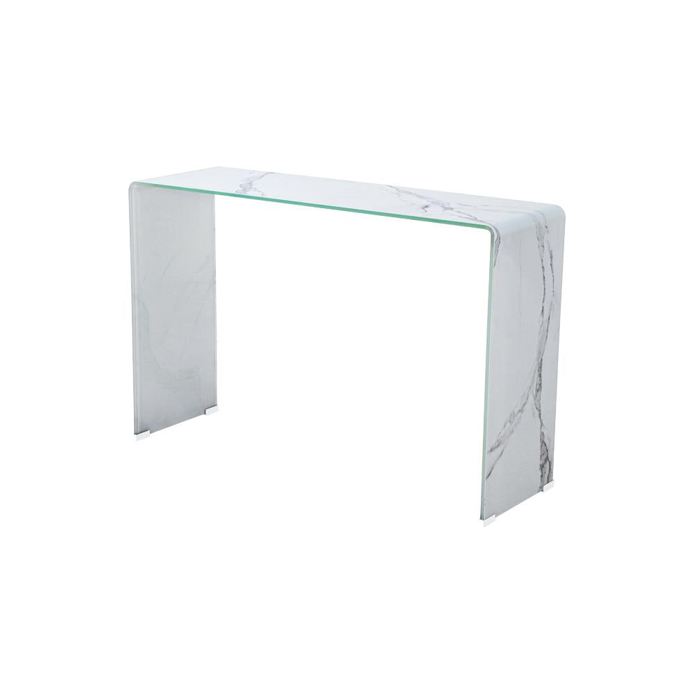 white glass console table