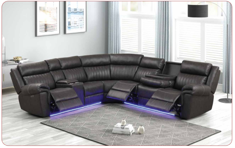 grey leather recliner sectional