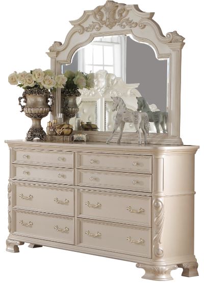 pearl white dresser and mirror