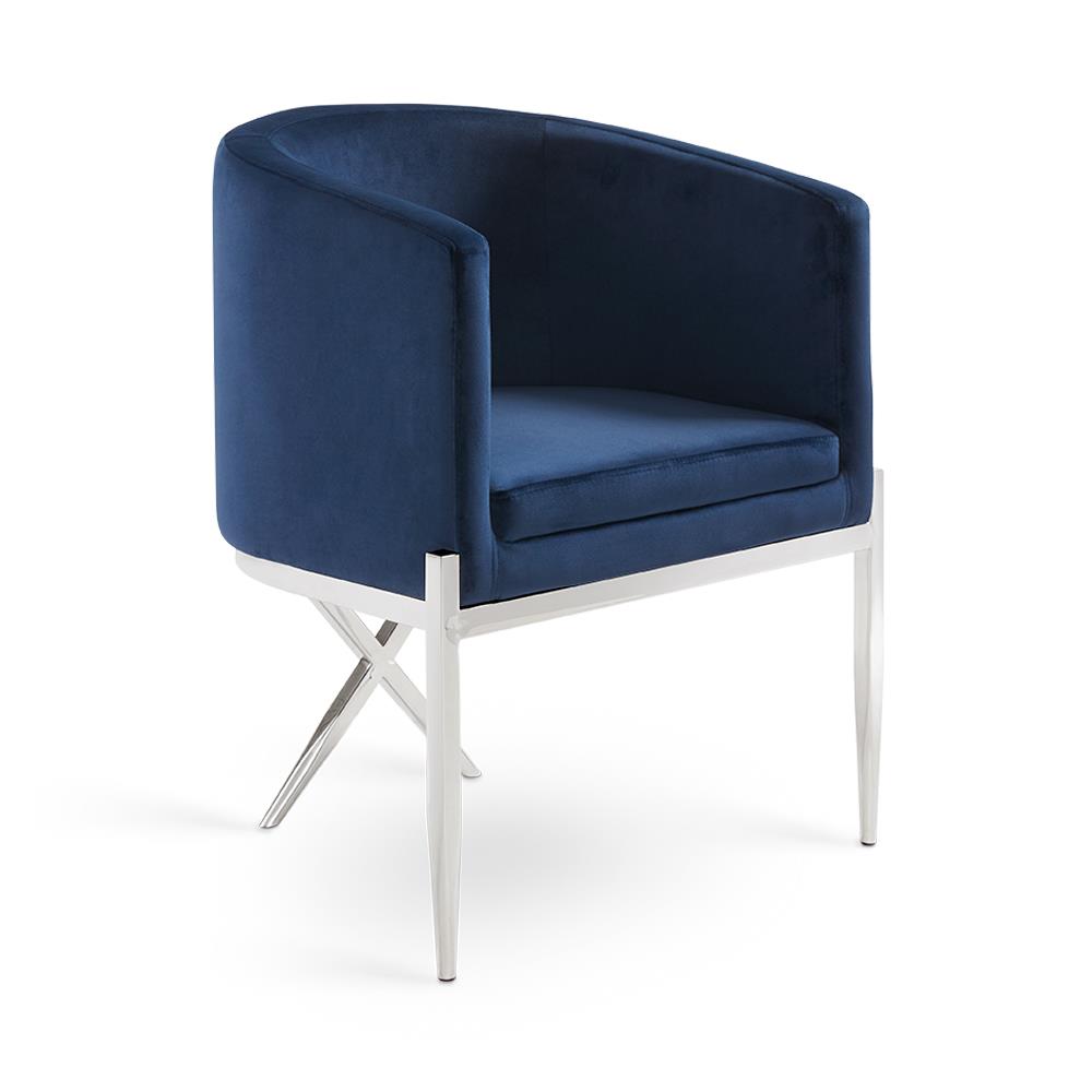 blue velvet fabric accent chair