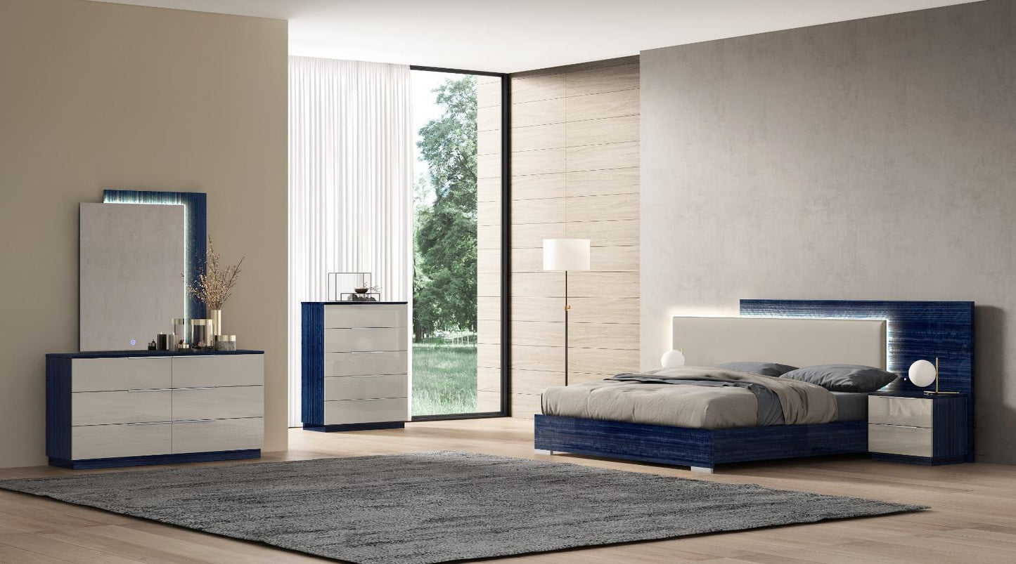 blue and white bedroom set