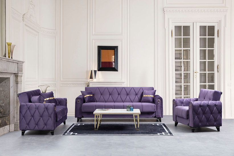 purple fabric sofa set