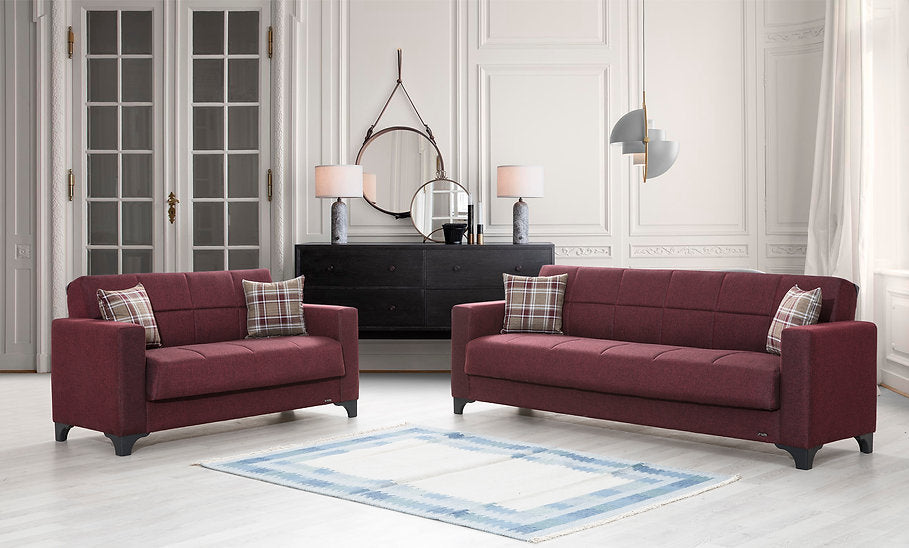 burgundy fabric sofa set