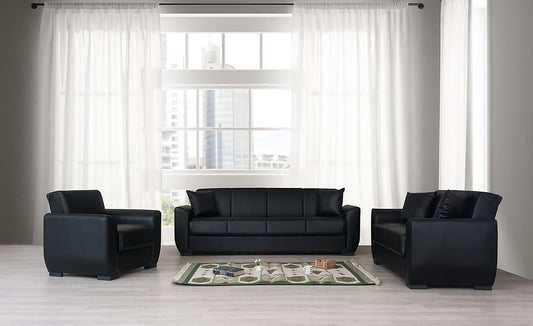 black leather sofa set