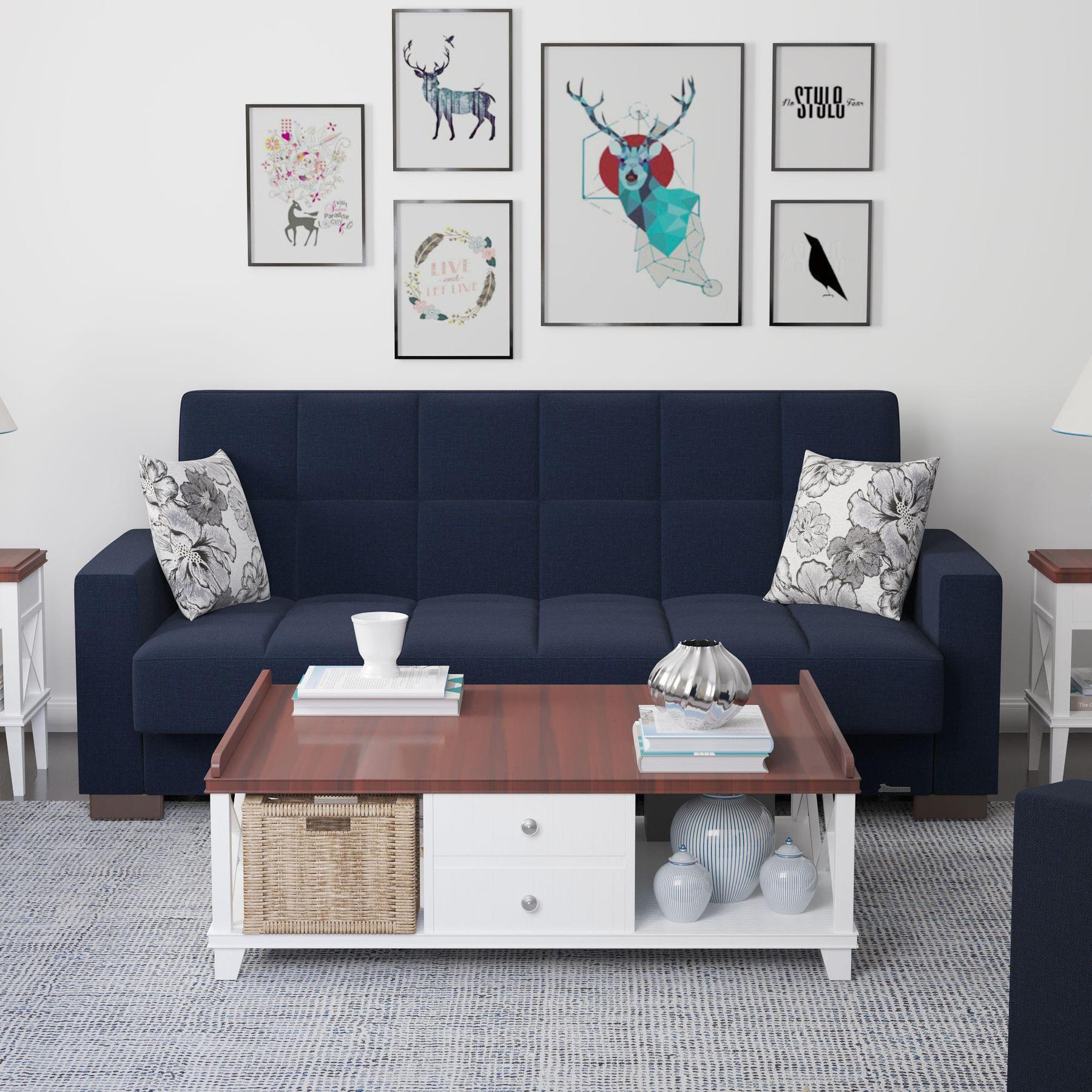blue fabric sofa 